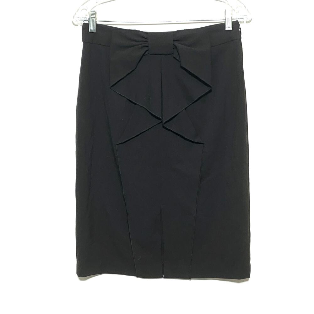 Insight Black Pencil Skirt Ruffle Bow 2 Career Sophisticated Office Chic Whimsy